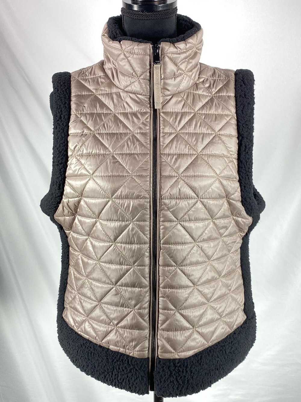 DKNY Sport Quilted Faux Down Vest Champagne Sherpa Trim Full Zip Women’s
